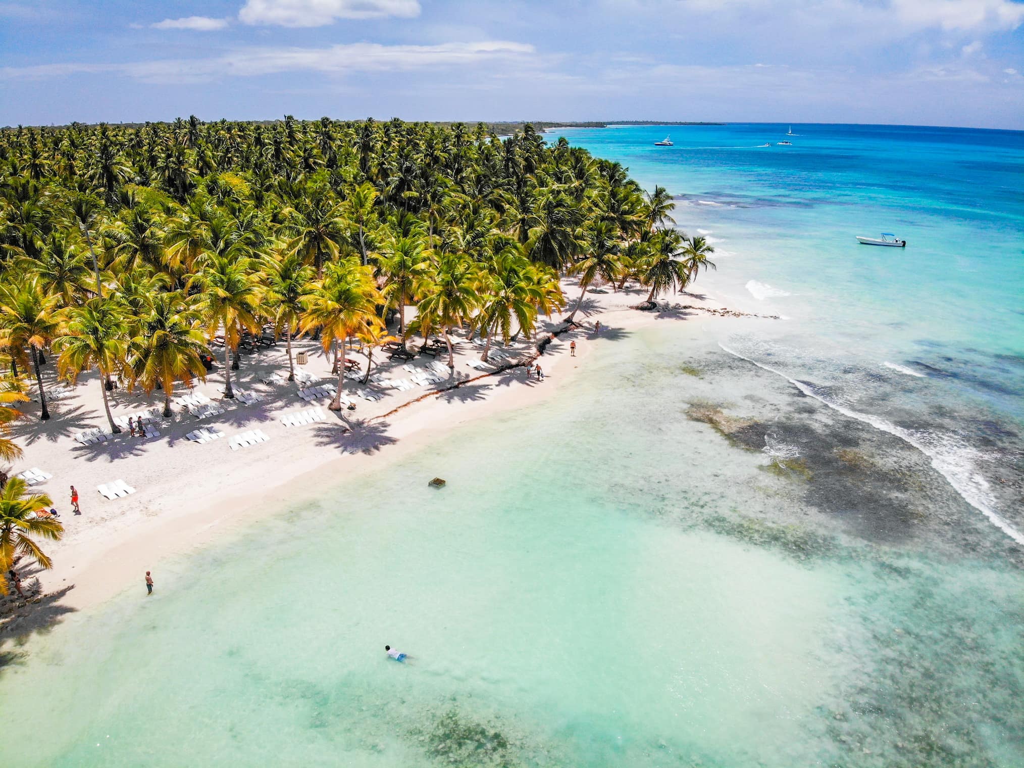 Playa de Punta Cana con arena blanca, palmeras y mar turquesa